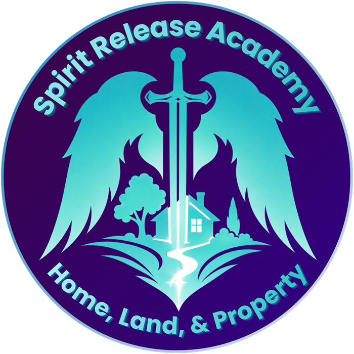 Spirit Release Academy Home, Land and Property emblem — a winged sword over a house and land